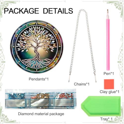 Image of AiYuanzsh Tree Diamond Painting Hanging Kit, DIY 5D Acrylic Pendant Ornament, Special Shaped Crystal Diamond Art Hanging Kits for Wall, Door, or Garden, Adult Craft Gift