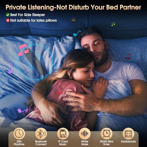 pillow speaker for sleeping  bluetooth wireless sleep aid with stereo bass white noise amp volume control portable sleep soundbar for side sleepers tf card support amp sleep timerblack