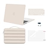 MOSISO Compatible with MacBook Air 13 inch Case 2025 2024 2023 2022 M4 A3240 M3 A3113 M2 A2681, Hard Case&Puffy Bag&Keyboard Cover&Webcam Cover&Screen Film for MacBook Air 13.6 inch Case, Sand