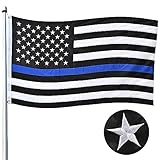 JUSHEN Thin Blue Line American Flag 3x5 Ft Outdoor,Deluxe Embroidered Police Flag, Heavy Duty Nylon,Sewn Stripes And Solid Brass Grommets, Back The Blue Flag, Honoring Law Enforcement Officers