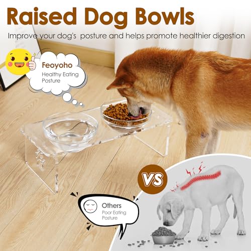 Elevated Dog Bowls for Medium Dogs – 5.5” Acrylic Raised Pet Feeder Stand with 2 Stainless Steel & 2 Glass Removable Bowls – Food & Water Dish Set - Thumbnail 5