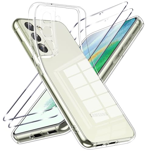 Viojrlra Funda para Samsung Galaxy S21 FE 5G con 2 Piezas Cristal Templado Protector de Pantalla, Carcasa Transparente Suave TPU Silicona Case, Antigolpes Antiarañazos Funda para Samsung S21 FE