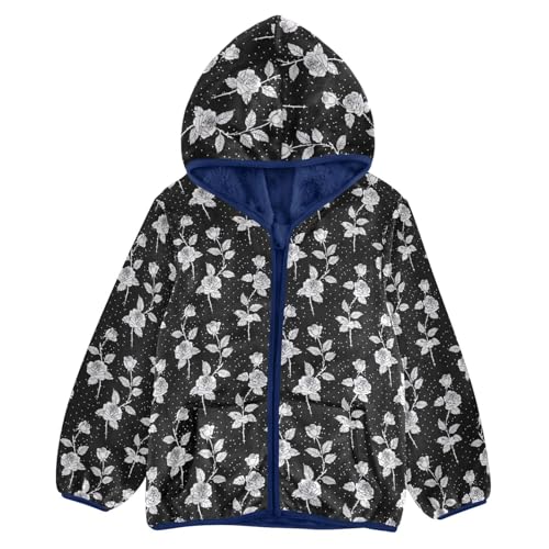 Rose Flowers Boys Fleece Coat,Children's Zip-Up Hoodie Jacket,Baby Warm Fashion Outerwear 3-10T,A113347