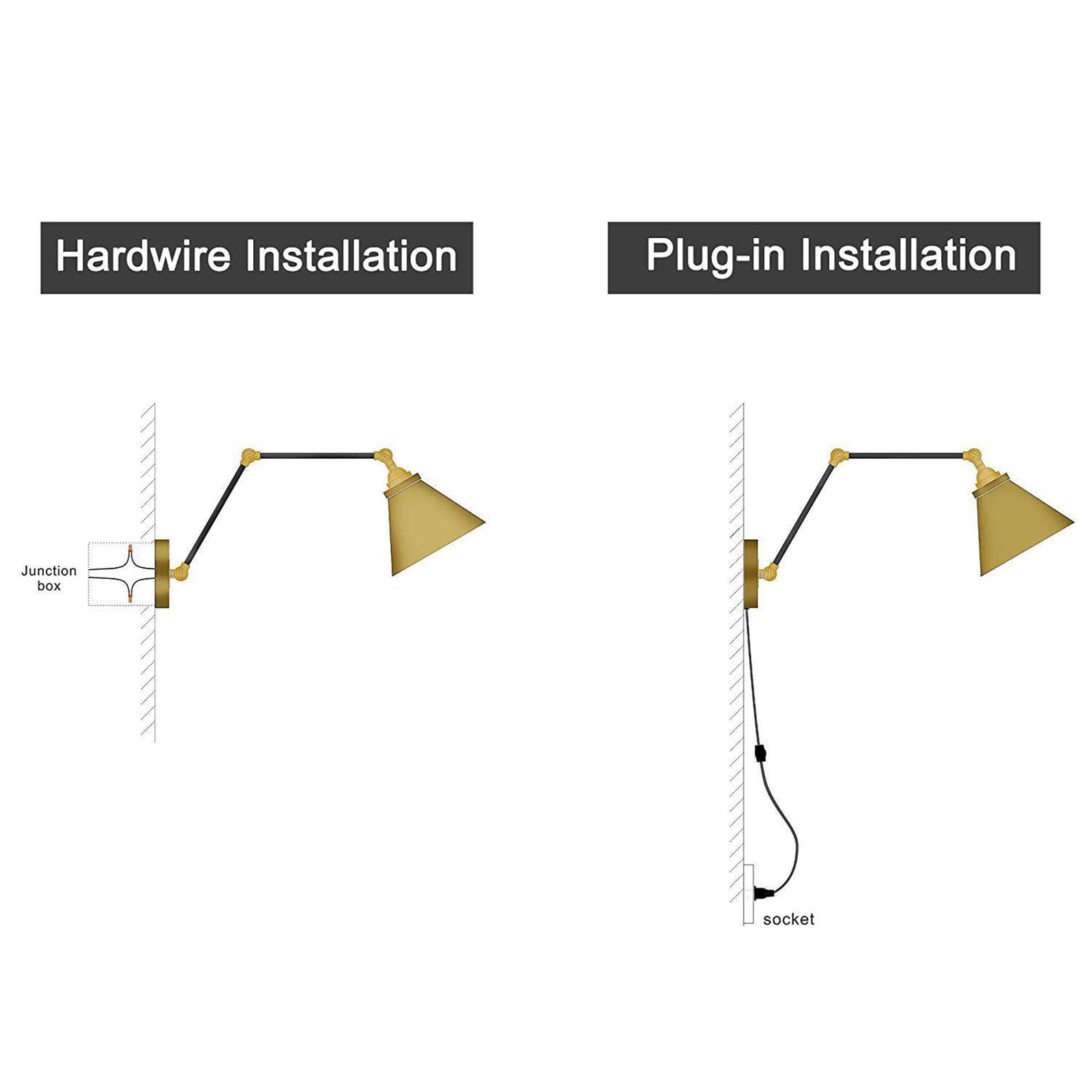 Innen Vintage Wandleuchte mit Schalter Wandlampe Langer Swing Arm Verstellbar mit Kabel Stecker Wandleuchten Strahlwinkel Einstellbar Beleuchtung Wandbeleuchtung für Schlafzimmer (Gold,1 Stück)