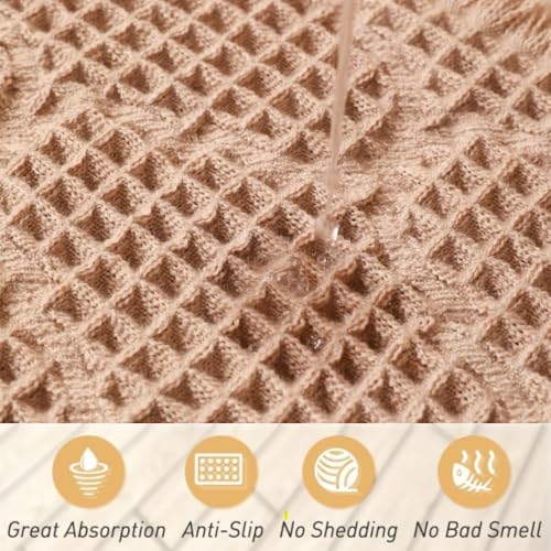 Image of HomeCloud Waffle Bath Mat, Super Absorbent Non Slip Mats for Bathroom Floor, Machine Washable Bathroom Rugs with Tassels,Ultra Soft (T.Beige)