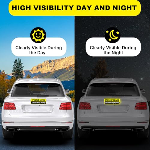 Image of NIMONA Student Driver Magnet for Car - Funny 2 Pack Please Be Patient Removable Magnetic Bumper Sticker Set - Reflective New Driver Safety Sign - Weather-Resistant - 10 x 4 inch (Student-2#)