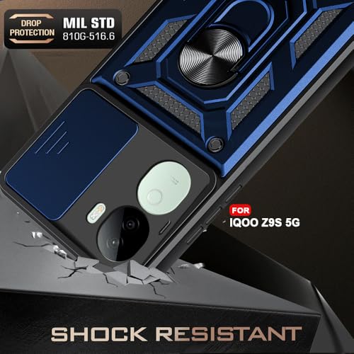 Image of AESTMO Tough Armor Compatible with iQOO Z9S 5G Bumper Back Case Cover | Ring Holder & Sliding Camera Shield Cover | 360 Degree Protection Back Case Cover Compatible with iQOO Z9S 5G (Blue)