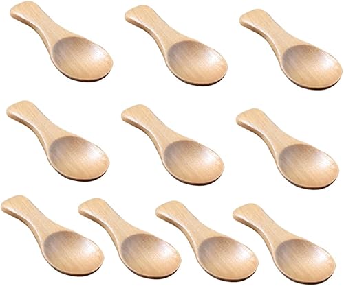 Mini cucharas de madera 10pcs mini madera mini madera mango corto madera cuchara de té de sal de madera accesorios teaware cuchara de té cucharadita