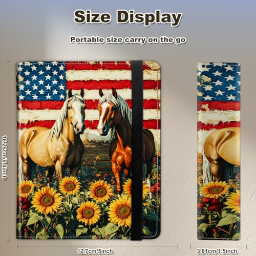 Image of Photo Album 4x6 120 Photos with Strong Elastic Band, American Flag Horses | Large Capacity Premium Leather Picture Album, Portable Wallet Albums Photo Book for Family Anniversaries Wedding Baby