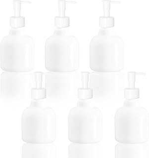 Youngever 6 Pack Plastic Pump Bottles, White Refillable Plastic Pump Bottles with Travel Lock (8 Ounce)