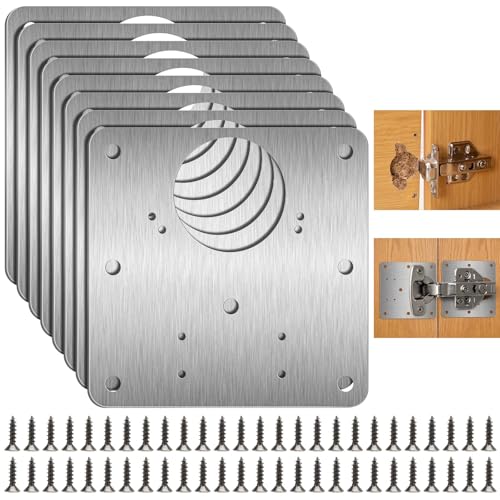 8 placas de reparación de bisagras de cocina con 48 tornillos de 9 × 9 cm de acero inoxidable para puertas, armarios, muebles
