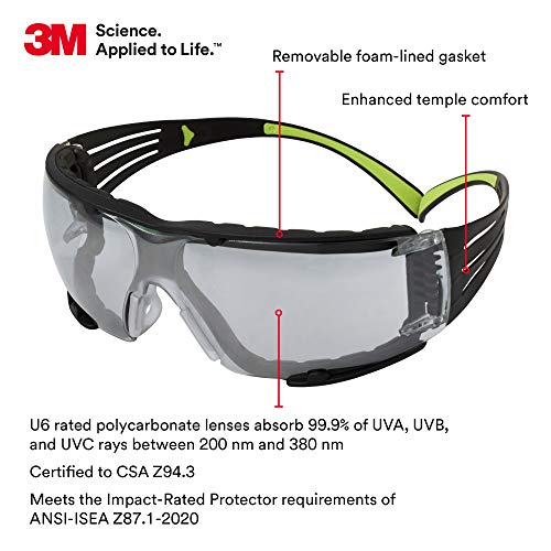 3M Safety Glasses, Secure Fit 400, I/O Mirror Lens, Green/Black Frame - image 2