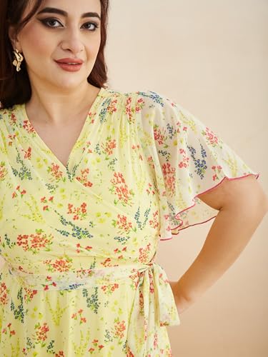 Image of Miss Chase A+ Women's Bohemian V-Neck Flutter Sleeve Chiffon Relaxed Fit Wrap Maxi Dress