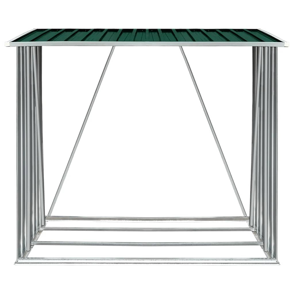 vidaXL Casetilla para Leña Acero Galvanizado Almacenaje Soportes Bolsas Orden Casa Jardín Hogar Chimenea Decoración Verde 163x83x154 cm