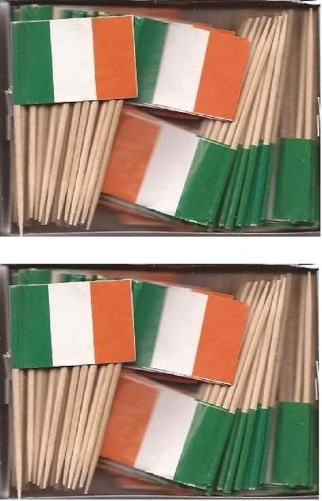 2500 Miniature Ireland Toothpick Flags, Small Mini Irish Flag Cupcake Toothpicks or Cocktail Sticks & Picks (25 Boxes)