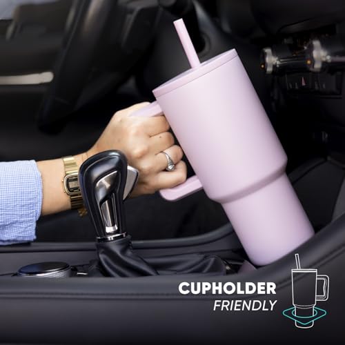 Simple Modern 40 oz Trek Tumbler with Handle and Straw Lid | Cup Holder Friendly Insulated Stainless Steel Travel Mug | Forest