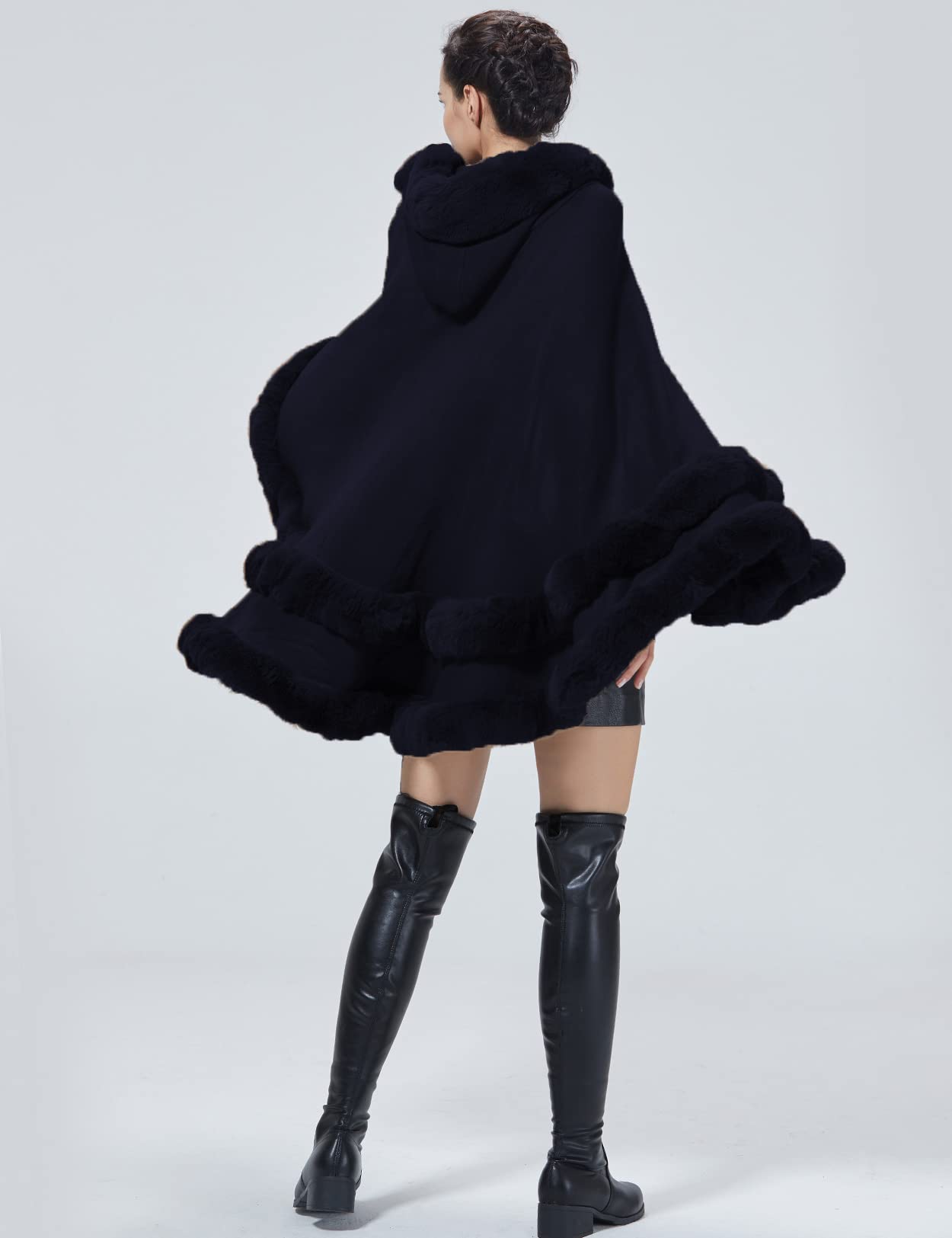 BEAUTELICATE Poncho Mantella Lavorato a Maglia con Cappuccio in Pelliccia Sintetica Scialle Stola Cappotto Cardigan Donna per Matrimonio Invernale Festa