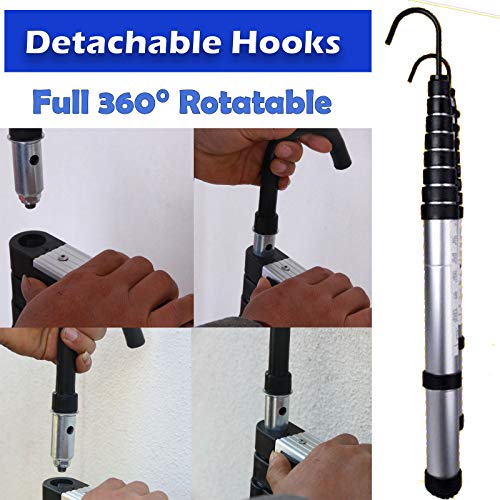 14.5Ft Extension Ladder With 2 Detachable Hooks, Aluminum Telescoping Folding Ladder 15 Steps Portable Home Ladder, 330Lbs Load En131 Certificated Anti-Slip Multi-Purpose Extendable Ladder #TOP2