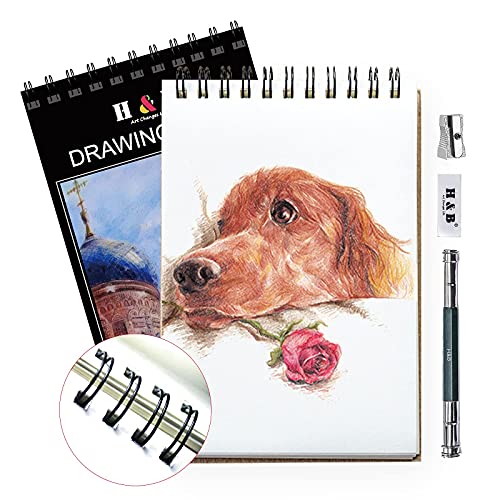 H & B 76 Colored Pencils & Sketchbook Drawing Kit, Artist Coloring Supplies For Adults Kids Beginner -Sketching Blending丨Soft Oil Base Core, Professional Coloured Set With Case Sharpener Art Paper #TOP7