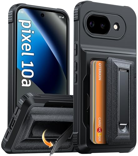 Oterkin for Google Pixel 10a Wallet Case [4-5 Card Holder] [Metal Kickstand] [RFID Blocking] [Full Camera Protection] [Military Grade Protection] Shockproof Rugged Phone Case for Google 10a, Black