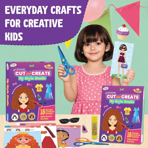 Image of SparkLPlay Craft Kit for Kids - DIY Scissor Skills Activity Set - with 18 Hairstyle & Dress-up Crafts for Girls Ages 3+ (My Style Studio)