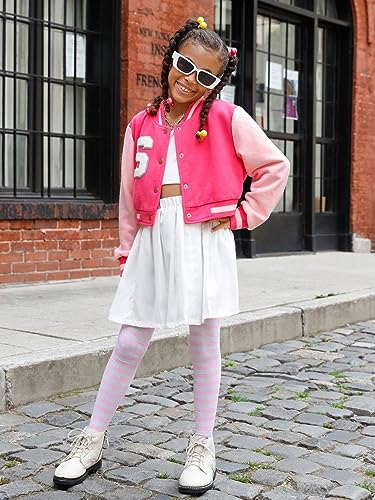 WDIRARA Girl's Letter Print Color Block Baseball Jacket Button Front Long Sleeve Varsity Jacket Outerwear3