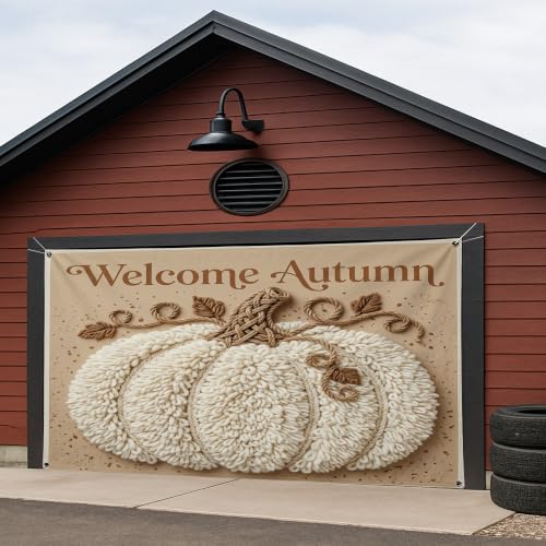 Housse de porte de garage citrouille crème déco Halloween et Thanksgiving extérieure