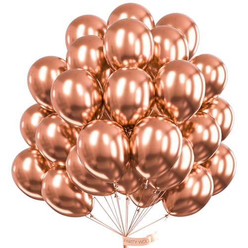 Image of PartyWoo Rose Gold Balloons 100pcs 12 Inch Metallic Chrome Rose Gold Balloons for Wedding Sweet 16 Baby Shower Bridal Shower Bridgerton Floral Girl Birthday Party Decorations Rose Gold-G107