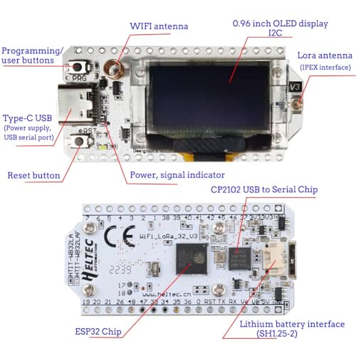 Image of Heltec Automation ESP32 LoRa V3, SX1278 0.96 inch OLED Display Development Board WIFI Bluetooth Dual Core 240MHz CP2102 and 433 /470MHz Antenna for Ar duino Smart WIFI LoRa 32