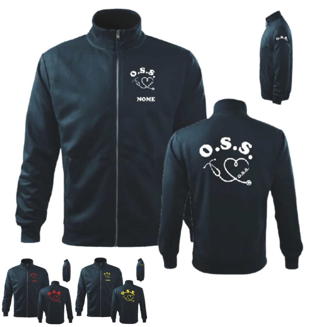 ZENA Felpa Personalizzabile Zip O.S.S. | OSS Blu Navy | Assistenza Sanitaria - Pubblica | Made in Italy | F4