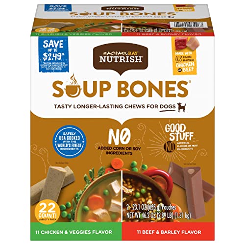 Nutrish Rachael Ray Soup Bones Long Lasting Dog Chews Variety Pack, 22 Count (Pack of 1)