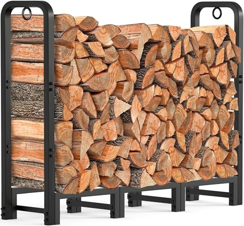 Amagabeli - Estante de leña para exteriores de 4 pies, soporte de troncos resistente para chimenea, interior y exterior, estantes de madera ajustables para soporte de leña, soporte de metal
