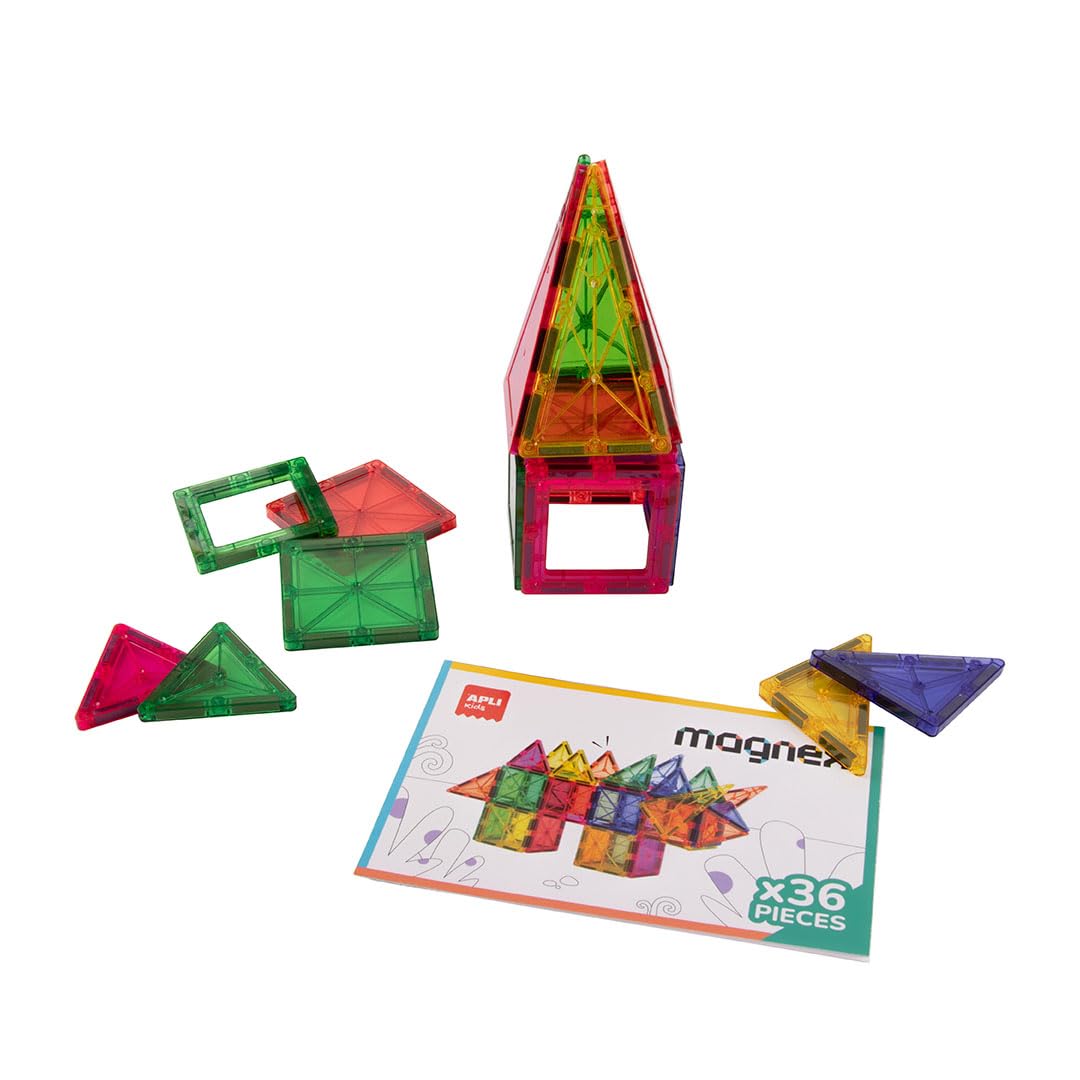 APLI Kids 20136 - Magnex 36-częściowy zestaw konstrukcyjny Magnex | Zestaw 3D dla dzieci 3+| Kolorowe magnesy geometryczne | Zabawka edukacyjna Steam dla kreatywności i rozwoju poznawczego