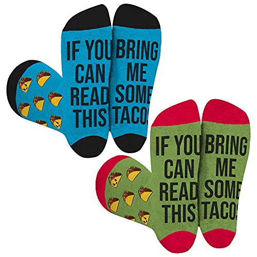 Socktastic mens If You Can Read This Taco - 2 Pack of Funny Novelty Socks, Casual Crew Fits Shoe Size 8-1 Socks, If You Can Ready This Bring Tacos, Large US