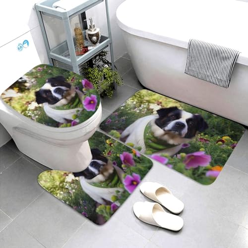 Dwrepo DOD in The Garden Print Bathroom Rug Set 3 Piece with Non-Slip U-Shaped Contour Mat and Toilet Lid Cover for Bathroom Decoration