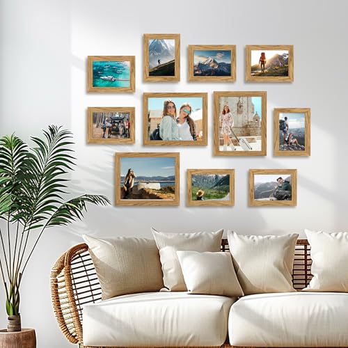 Muzilife-Picture-Frame-Set-of-11-Gallery-Wall-Frame-Collage-with-Three-810-and-Eight-57-Photo-Frames-for-Photos-Paintings-Landscape-Posters-Artwork-Perfect-for-Wall-Decor-Oak Muzilife Picture Frame Set of 11 Gallery Wall Frame Collage with Three 810 and Eight 57 Photo Frames for Photos Paintings Landscape Posters Artwork Perfect for Wall Decor Oak