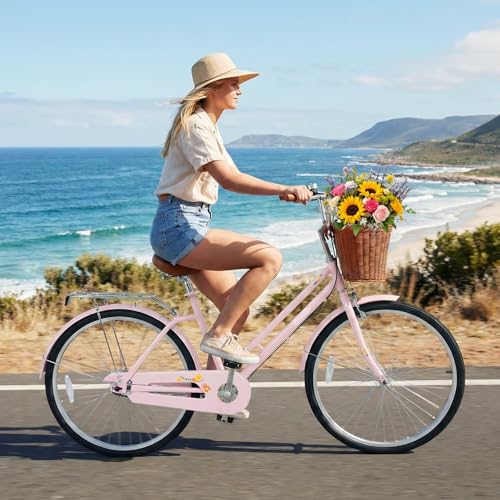 GYMAX Beach Cruiser Bike for Adults, 24/26 Inch Commuter