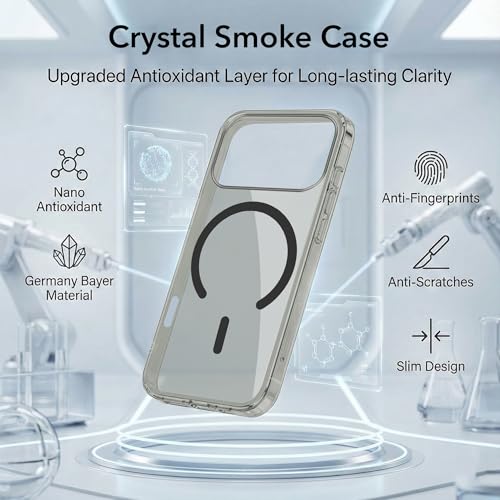 Image of Jkobi Lifetime Anti-Yellow MagSafe Compatible Clear Back Cover Case for Apple iPhone 17 Pro Max (Sleek Hard Crystal | Shockproof and Camera Protection)