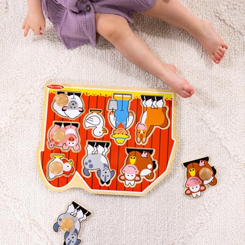 melissa amp doug farm animals jumbo knob puzzle wooden peg puzzle for toddlers educational toy for shape recognition and fine motor skills ages 1