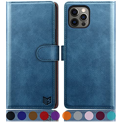 SUANPOT for iPhone 13 Pro Max 6.7 5G with RFID Blocking Wallet case Credit Card Holder,Flip Book PU Leather Phone case Shockproof Cover cellphone Women Men for Apple 13 Promax case Wallet Sky Blue