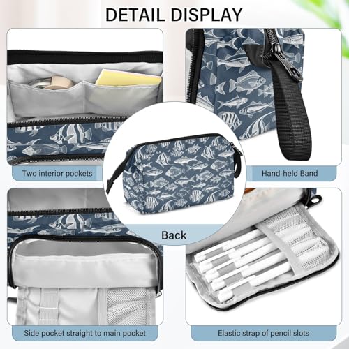 Image of Fish Vintage Pencil Case Pouch Big Capacity Pencil Bag Box Organizer Pen Case with Zipper Pencil Cases for Girls Boys Women School College Office