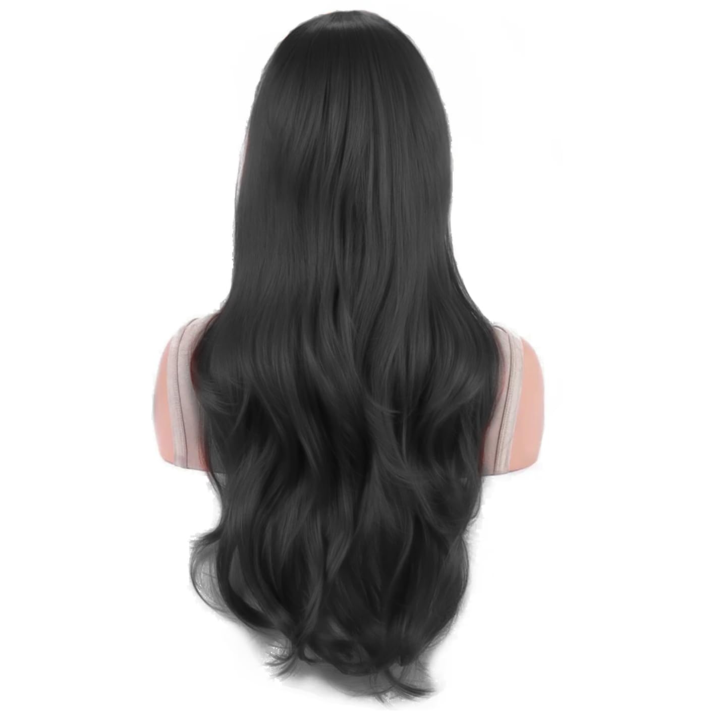 IMISSU 28 Inch/70cm Long Hair Water Wavy Wigs with Bangs Cosplay Costume Wig (Black), 23 cm x 16 cm - Image 3