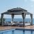 SUNJOY Kingston 16' x 12' Hardtop Gazebo with Galvanized Steel Double Roof, Curtain and Netting, Gray Aluminum Posts Permanent Pavilion Gazebo for Garden, Patio, Deck, Lawn
