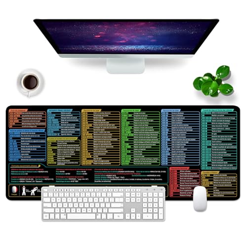 Excel Shortcuts Tapis de souris Noir Sous-main XL Grand tapis de souris de jeu Mémo Bureau Mat Clavier Mouse Mat (Français)