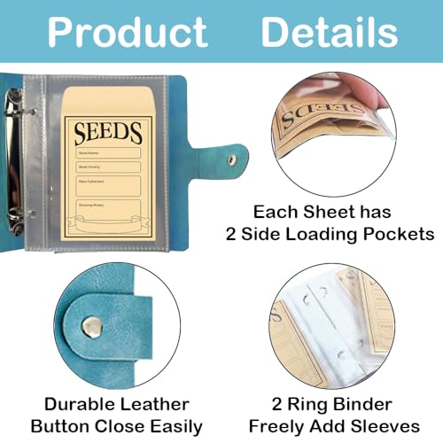 Seed Storage Organizer Binder, Seed Packet Organizer with 50 Clear Pockets - Image 3