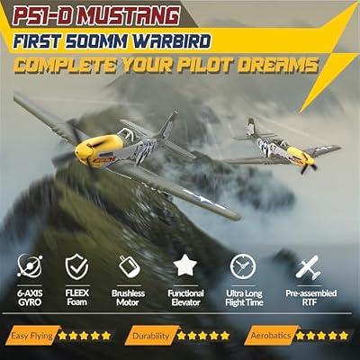 LEAMBE Brushless 4 Channel RC Plane, Ready to Fly Aerobatic Aircraft, Easy Control for Beginners, P51 Mustang RC Airplane for Adults Green