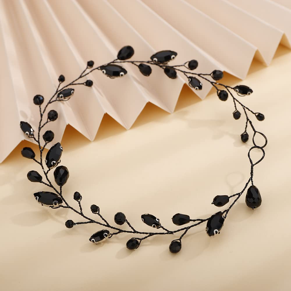 Kercisbeauty Simple Crystal Rhinestones Beads Handmade Headband for Wedding Women Special Occasion Black Classic Hair Piece - Image 4
