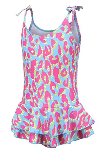 Image of Girls One Piece Swimsuits Halter Bathing Suits Summer Rose Red Leopard Print Swimwear 2-14 Years