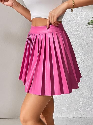 Floerns Women's PU Leather High Waisted Pleated Skirt Faux Leather Party Skater Mini Skirt3