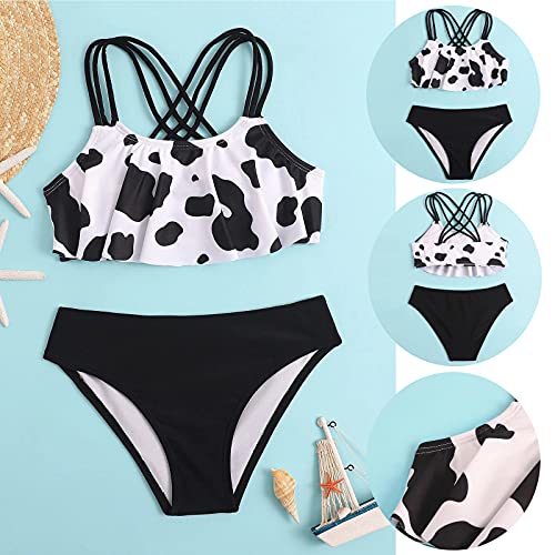 3 Piece Kids Girls Tankini Swimsuits Cow Print Bikini Bathing Suit with Boyshorts Briefs 8-14 Years Girls Swimwear Outfits2